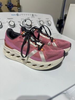 On Running Women's Pink Athletic Running Shoes with Cream Sole